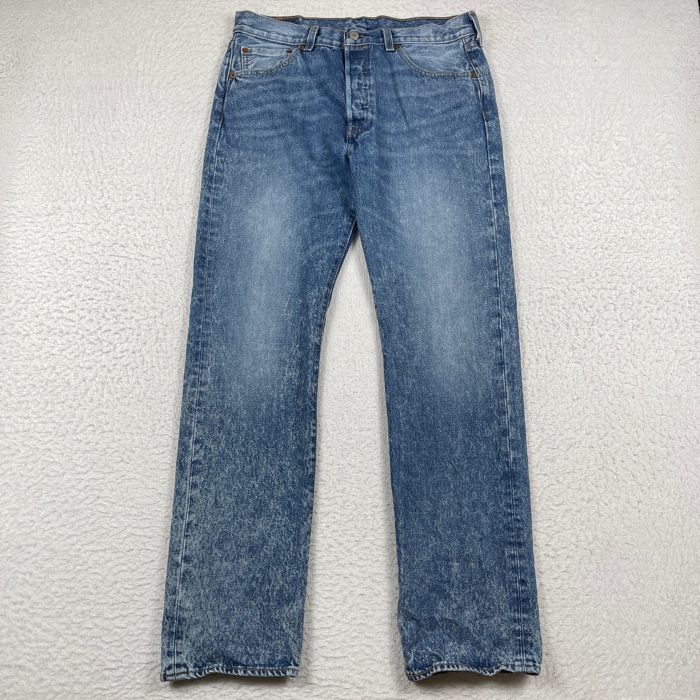 Levis 501 Original Fit Jeans Mens 32x32 Blue Marbled Denim Button Fly Straight